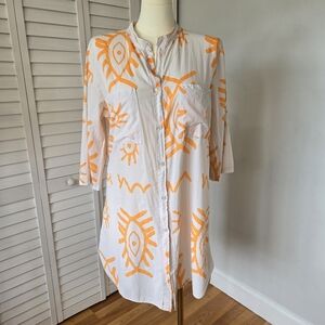 Melé Eye Print Shirt Dress Size M-L Boho Abstract‎ Resort Cotton Artsy Festival